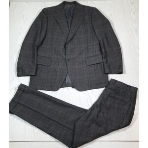Vintage 70s JC Penny Suit Men 44L Towncraft Gray Window Pane 34x30 Wool Blend